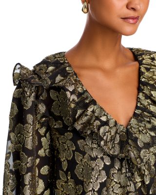 Metallic Jacquard Ruffle Neck Top - Exclusive
