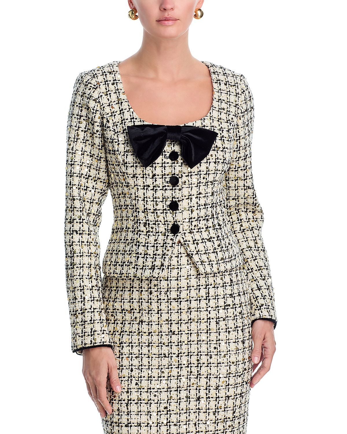 Aqua Sequin Tweed Velvet Bow Jacket - Exclusive