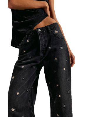 Deep Trance Embroidered High Rise Jeans in Starry Night