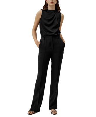  Silk Straight Leg Trousers with Side Slit