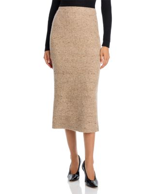 Wool Blend Ribbed Midi Skirt