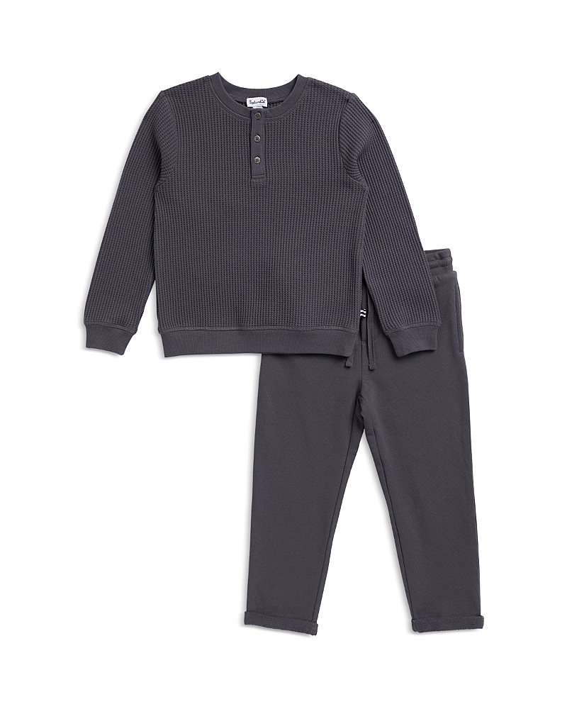 Splendid Boys' Perry Thermal Henley Top & Pants Set - Little Kid In Black