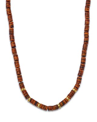 14K Yellow Gold Tiger's Eye Heishi Bead & Rondelle Collar Necklace, 16-18"