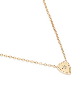 14K Yellow Gold Midi Bitty Diamond Accent Shield Pendant Necklace, 14-16"