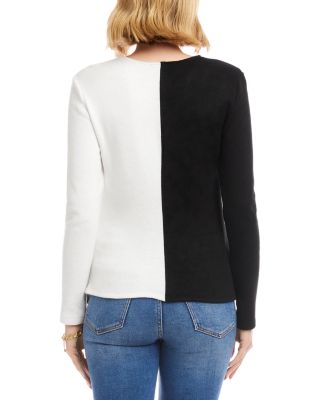 Long Sleeve Colorblock Satin Bow Top	