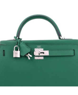  Kelly 28 Handbag Green Epsom with Palladium Hardware