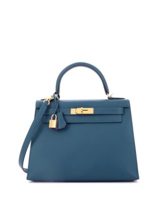 Kelly 28 Handbag Blue Epsom with Gold Hardware
