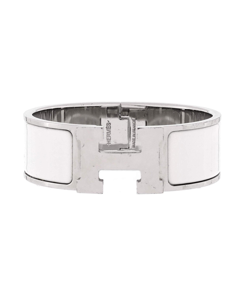Pre-owned Pre-owned Hermes  Hermes Wide Clic Clac H Bracelet Metal And Enamel In Silver
