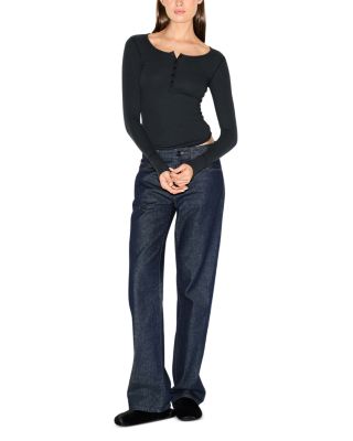 Rib Scoop Neck Henley Top