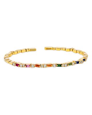 18K Yellow Gold Rainbow Sapphire Baguette & Diamond Bangle Bracelet
