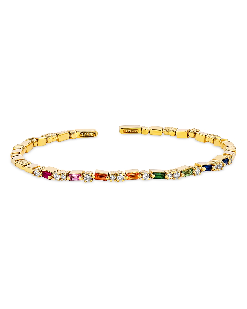 Suzanne Kalan 18K Yellow Gold Rainbow Sapphire Baguette & Diamond Bangle Bracelet