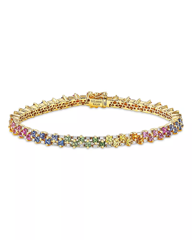 Suzanne Kalan 18K Yellow Gold Rainbow Sapphire & Diamond Tennis Bracelet
