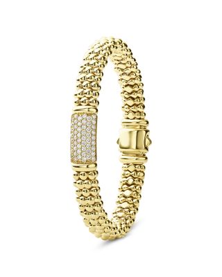 18K Yellow Gold Caviar Gold Diamond Pav&eacute; Station Beaded Bracelet