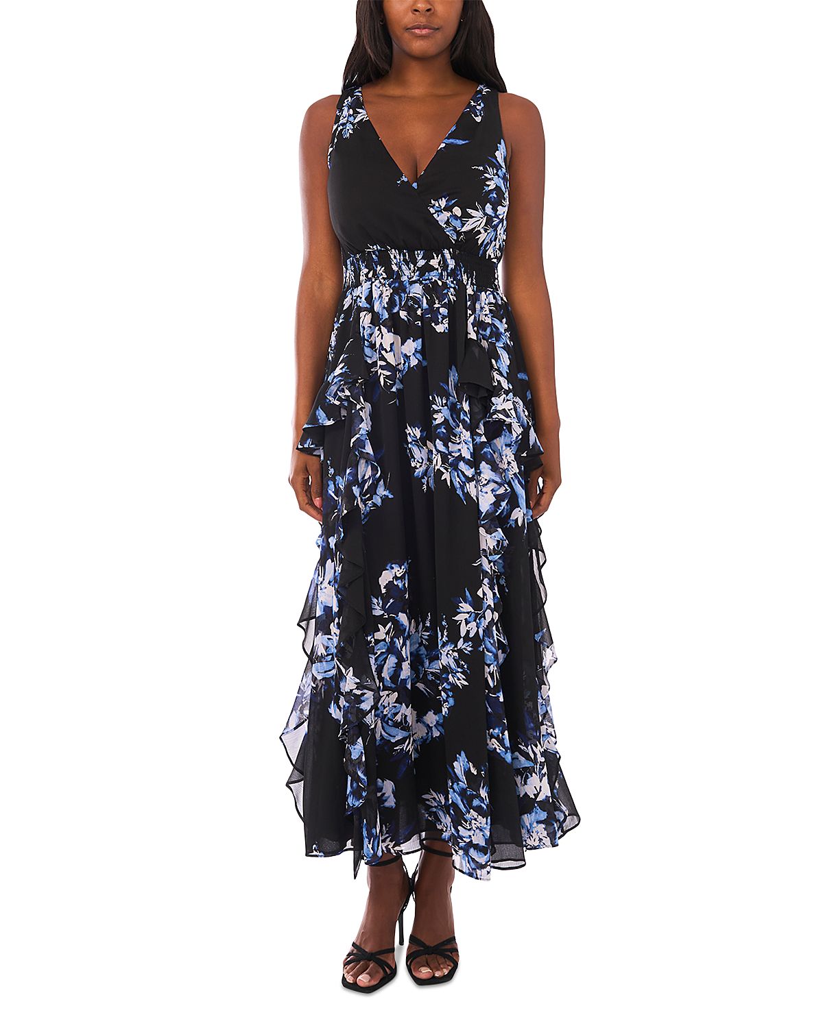 1.state Sleeveless V Neck Ruffle Maxi Dress