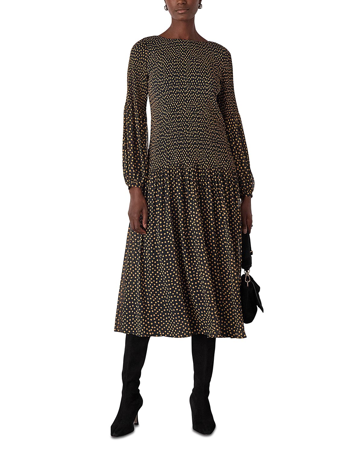 Whistles Spot Print Plisse Midi Dress