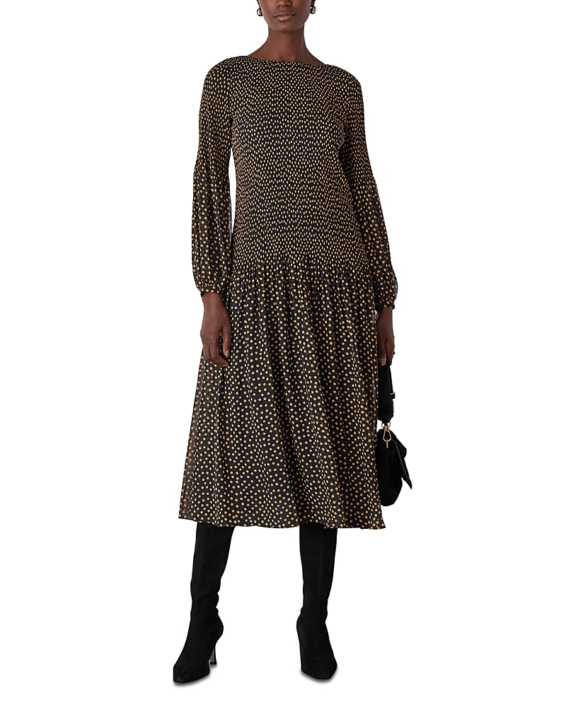 Whistles Spot Print Plisse Midi Dress