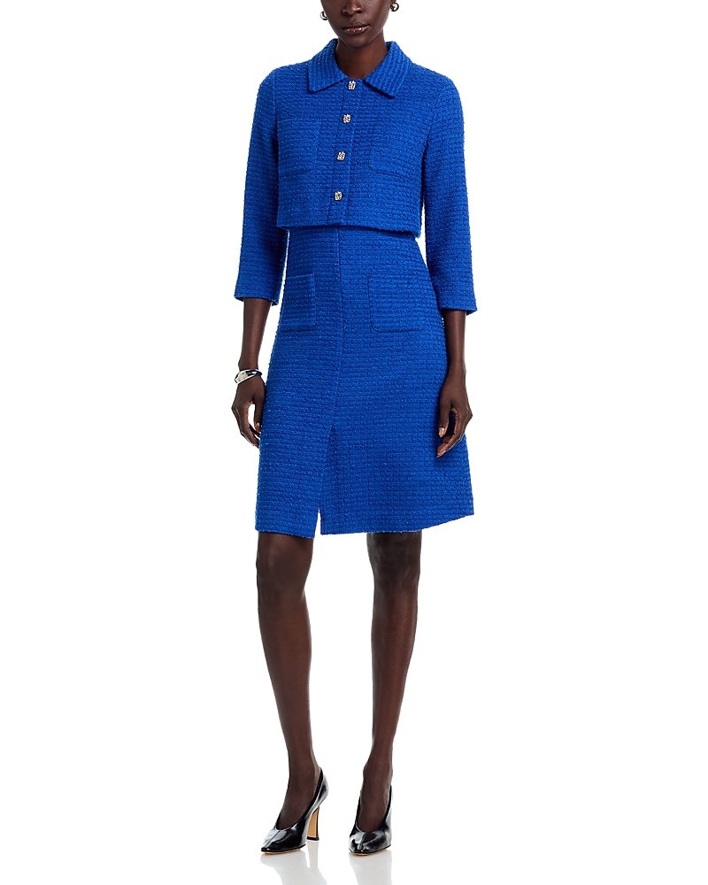 Teri Jon By Rickie Freeman Boucle Dress In Blue