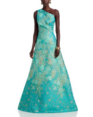 One Shoulder Metallic Jacquard Gown