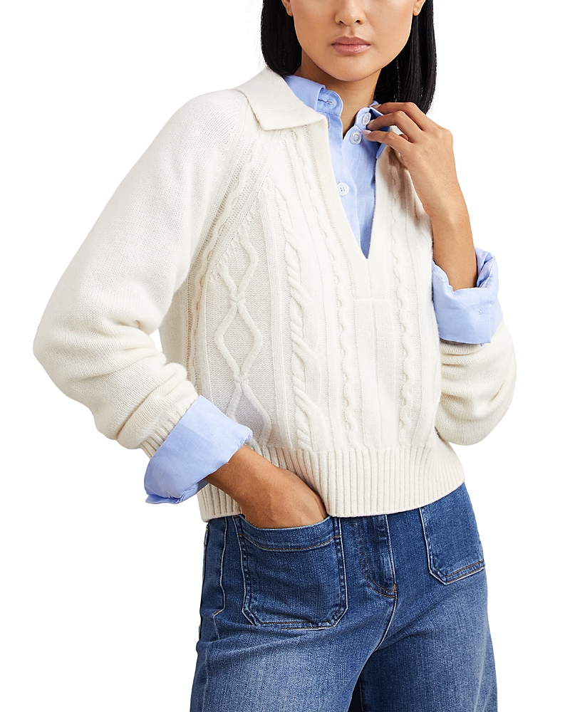 Reiss Lissy Wool-blend Cable Stitch Open Collar Sweater In White