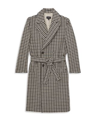 Solesto Wool Dogtooth Check Regular Fit Double Breasted Overcoat