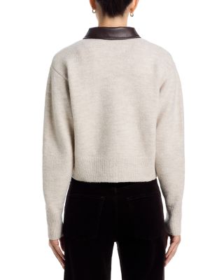 Faux Leather Collar Zip Up Cardigan