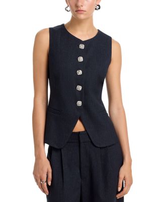 Pinstripe Rhinestone Button Vest & Pinstripe Rhinestone Button Pants - Exclusive