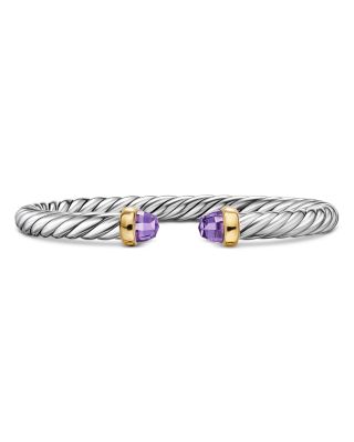Cable Flex&reg; Bracelet in Sterling Silver with 14K Yellow Gold and Amethyst, 6mm
