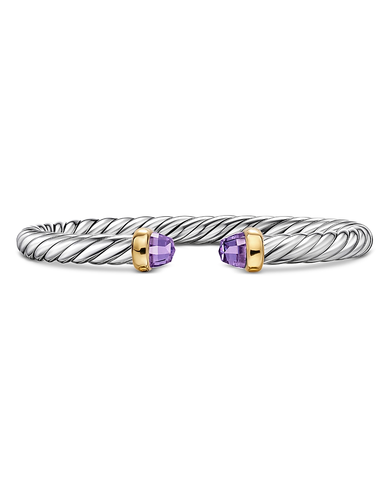 David Yurman Cable Flex Bracelet in Sterling Silver with 14K Yellow Gold and Amethyst, 6mm