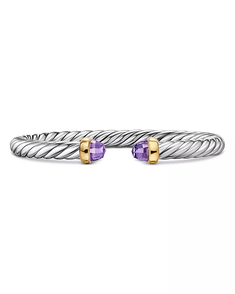 David Yurman Cable Flex Bracelet in Sterling Silver with 14K Yellow Gold and Amethyst, 6mm