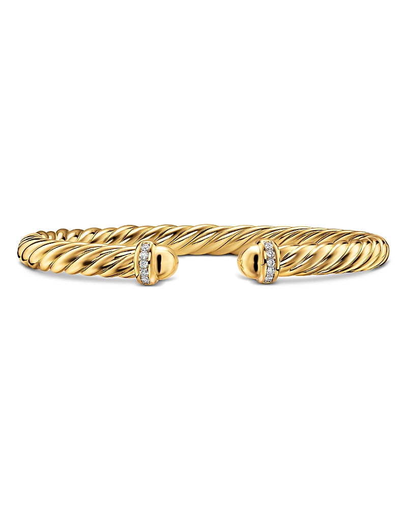 David Yurman Cablespira Flex Bracelet in 18K Yellow Gold with Turquoise and Diamonds, 6mm