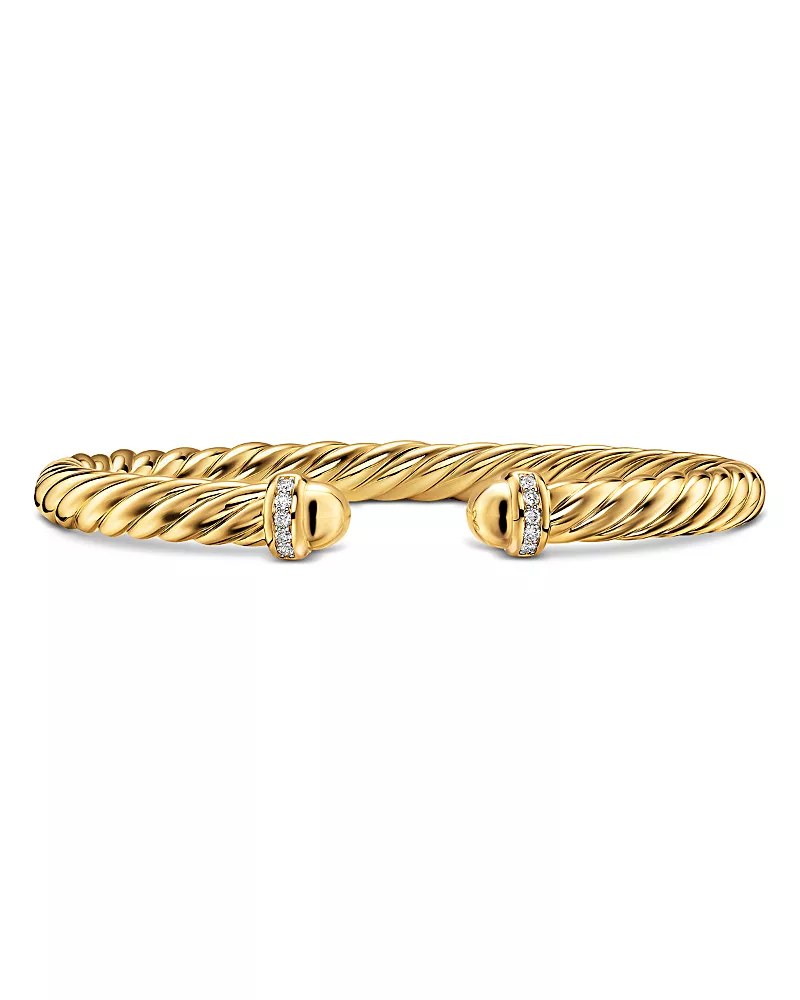 David Yurman Cablespira Flex Bracelet in 18K Yellow Gold with Turquoise and Diamonds, 6mm