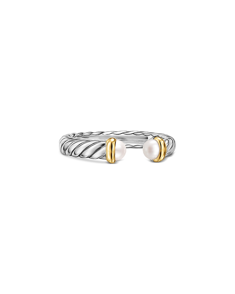 Petite Cable Open Ring in Sterling Silver with 14K Yellow Gold and Turquoise, 3.4mm
