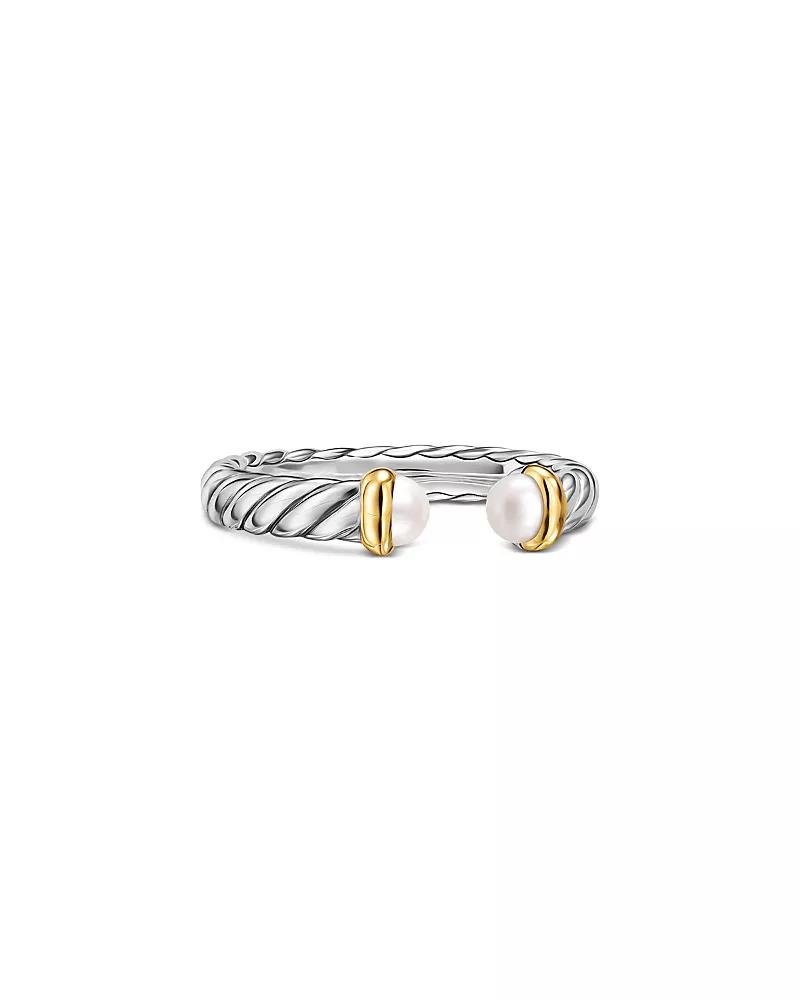 Petite Cable Open Ring in Sterling Silver with 14K Yellow Gold and Turquoise, 3.4mm