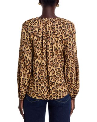 Split V Neck Leopard Print Button Down Blouse