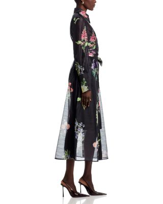 Sheer Floral Button Front Dress