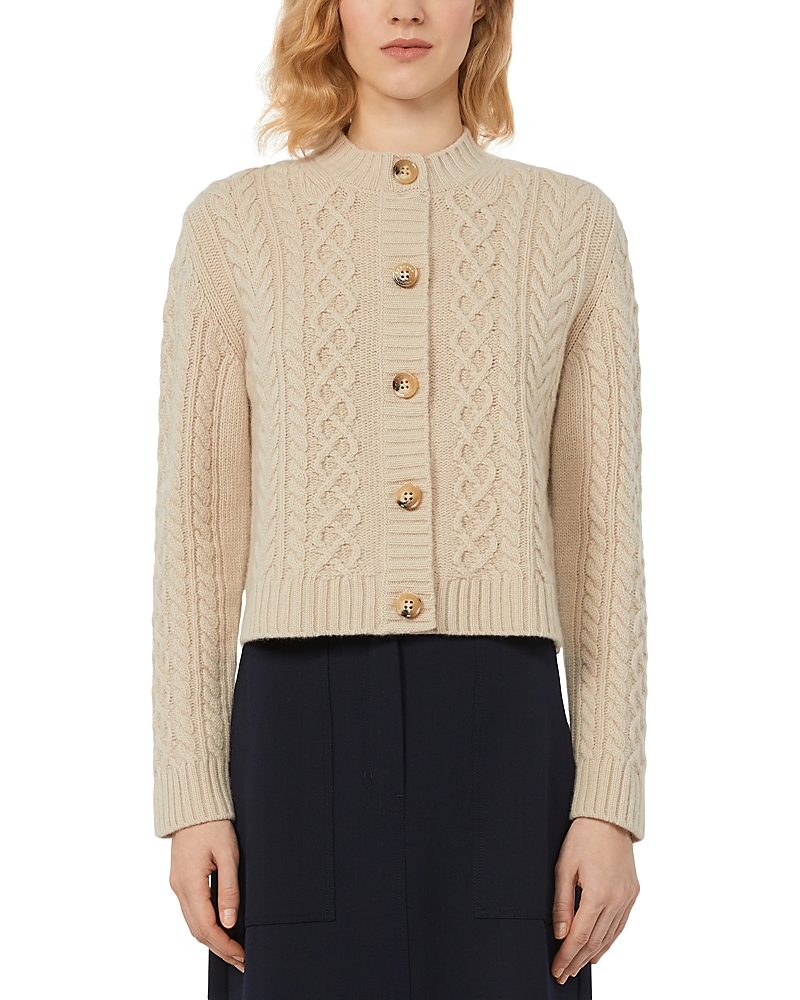 Weekend Max Mara Abito Wool Crewneck Cable Knit Cardigan