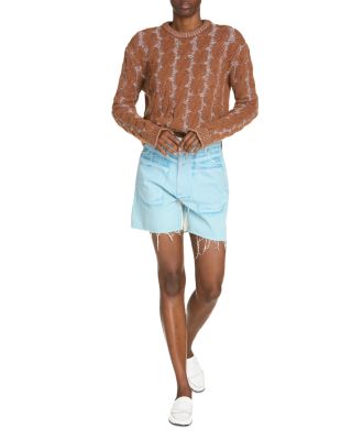 Printed Light Denim Shorts