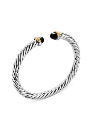 Cable Flex&reg; Bracelet in Sterling Silver with 14K Yellow Gold and Black Onyx, 6mm