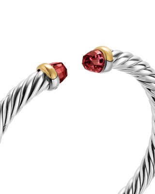 Cable Flex&reg; Bracelet in Sterling Silver with 14K Yellow Gold and Rhodolite Garnet, 6mm