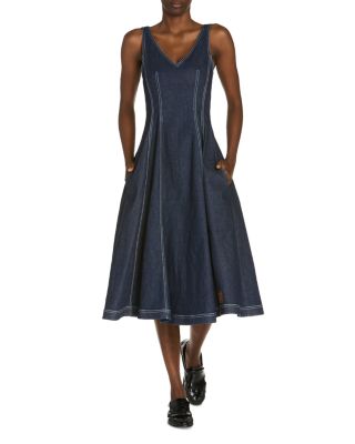 Stretch Denim Midi Balloon Dress