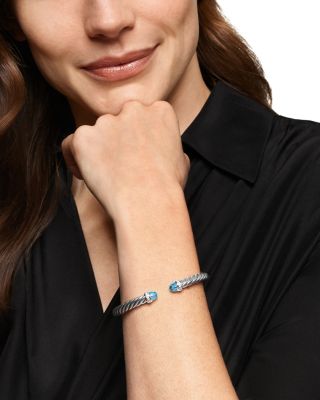 Cable Flex&reg; Bracelet in Sterling Silver with Blue Topaz and Diamonds, 6mm