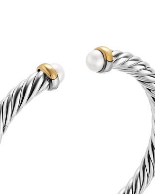 Cable Flex&reg; Bracelet in Sterling Silver with 14K Yellow Gold and Pearls, 6mm