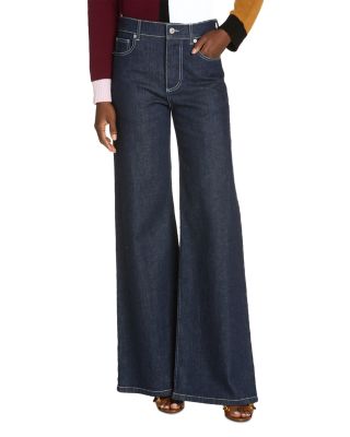 Stretch Denim Wide Leg Pants