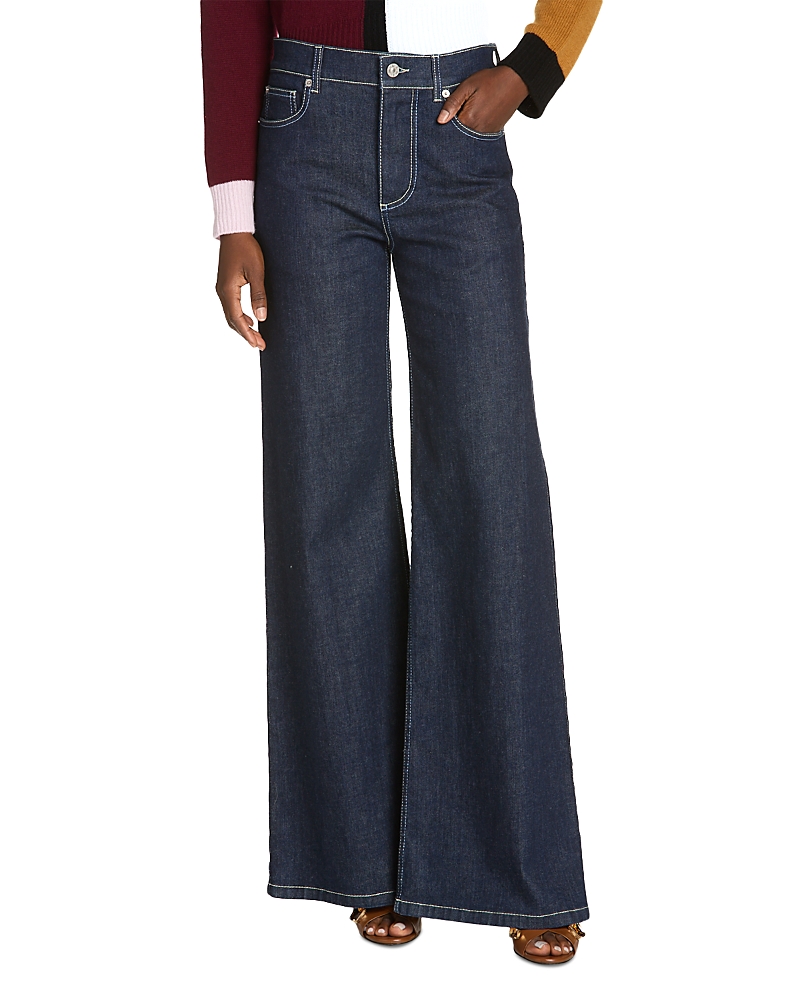 Marni Stretch Denim Wide Leg Pants In Blue