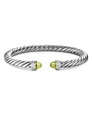 Cable Flex&reg; Bracelet in Sterling Silver with Peridot and Diamonds, 6mm