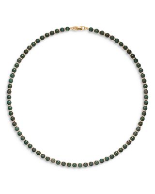 Spiritual Beads Necklace in 18K Yellow Gold with Bloodstone and Diamonds, 6mm