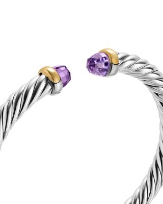 Cable Flex&reg; Bracelet in Sterling Silver with 14K Yellow Gold and Amethyst, 6mm