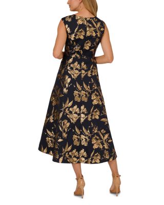 High Low Metallic Jacquard Midi Dress
