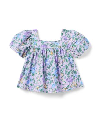 Janie and Jack Girls' Floral Pintuck Puff Sleeve Top - Little Kid, Big Kid