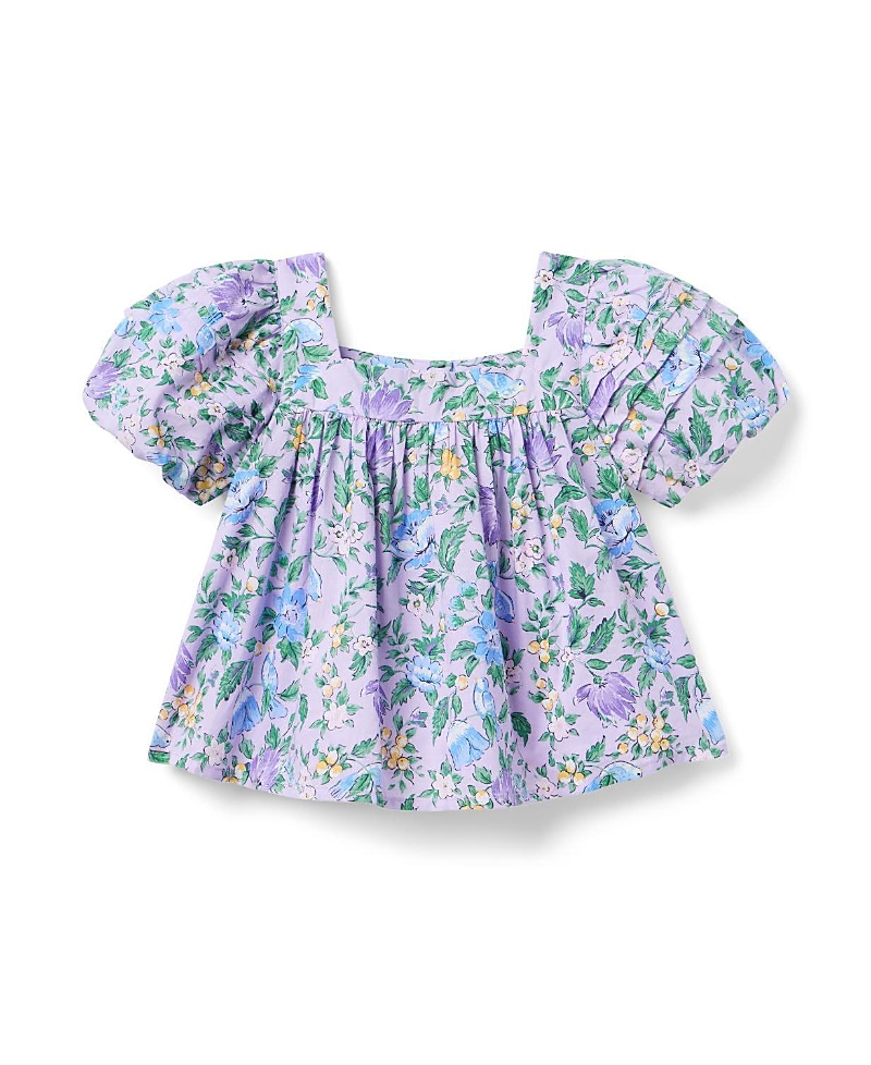 Janie and Jack Girls' Floral Pintuck Puff Sleeve Top - Little Kid, Big Kid